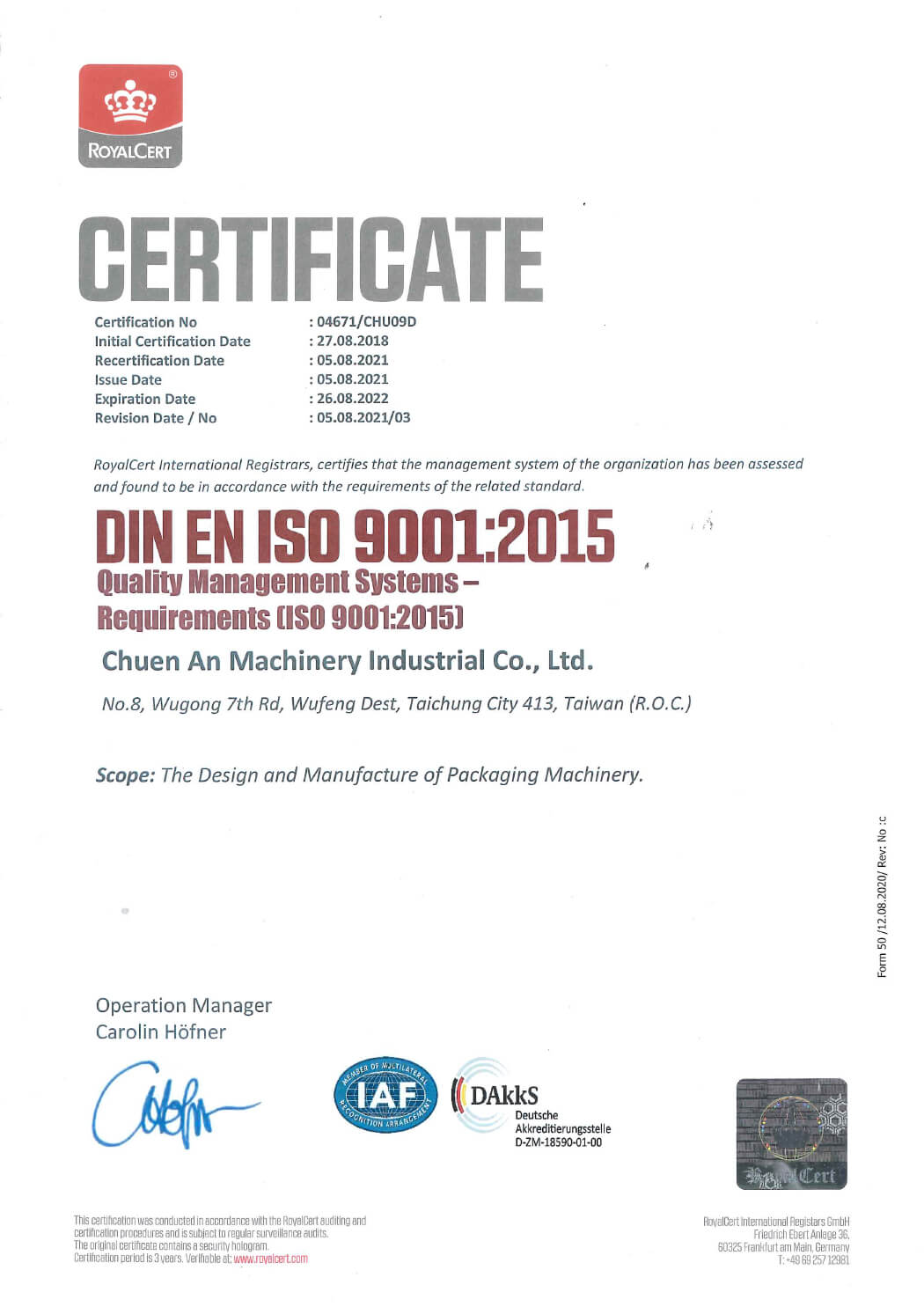 ISO 9001:2015 certificate